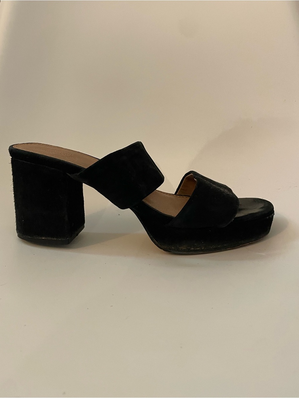 Urban Outfitters Black Suede Block Heel Slide Sandals